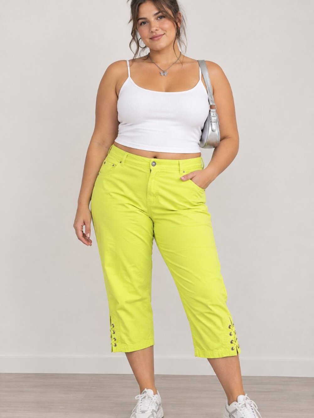 DKR & Co Signature Collection Yellow Capri Pants Size 18 Stretch Lace Up Hem